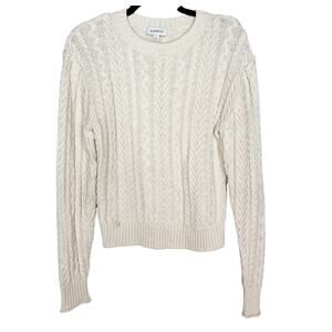Evereve Small S Cream Alexis Cable Knit Crew Neck Sweater Pullover Cotton Blend